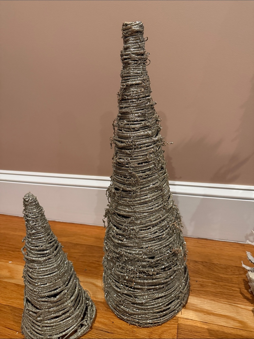Set of 2 Sparkle Wicker Christmas Trees 21" & 12" Rustic Holiday Decor - Picture 3 of 9